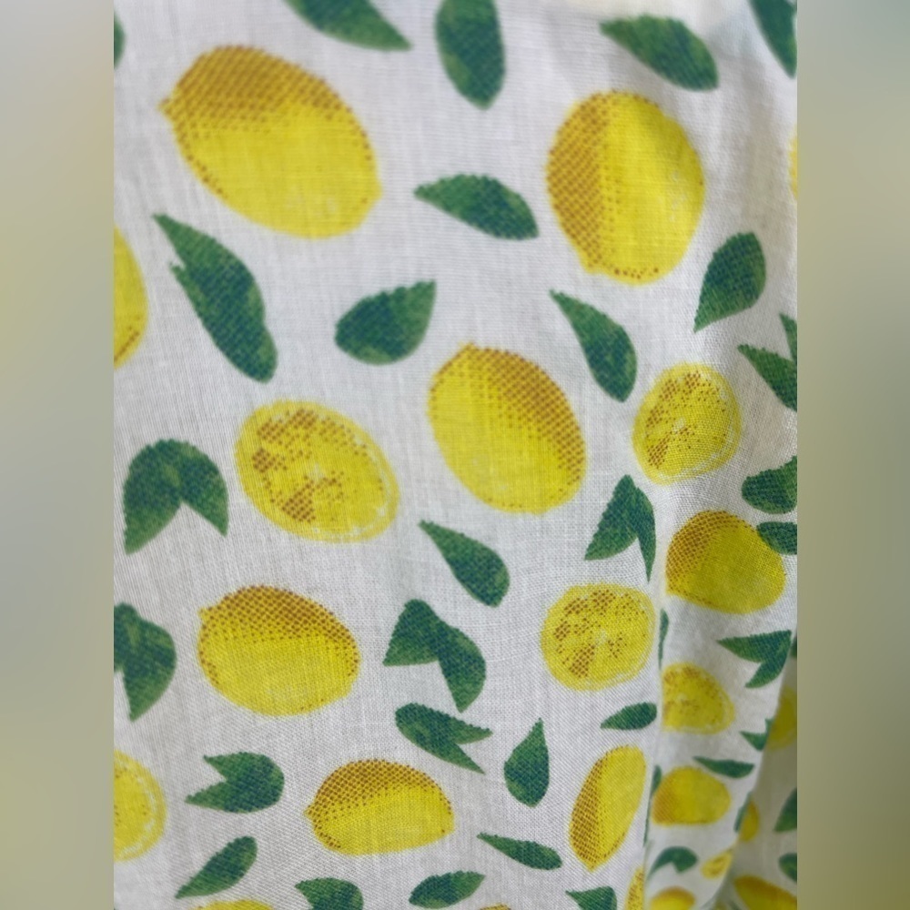 Casual V-Neck Cuffed Long Sleeves Cotton Blouse A-Line Lemon Print - Picture 8 of 11